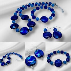 Light/Dark Blue Swirl Glass Beaded Trio Set